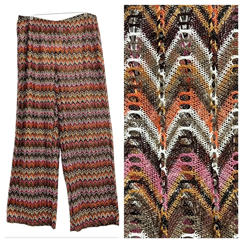 Shade & Shore Crochet Wide Leg Pants Women M Multicolor Zigzag Cover Up Beach - Picture 2 of 11